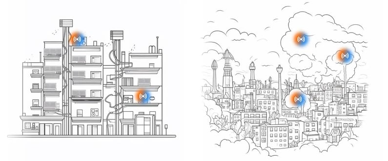IoT connectivity in buildings and urban air quality monitoring