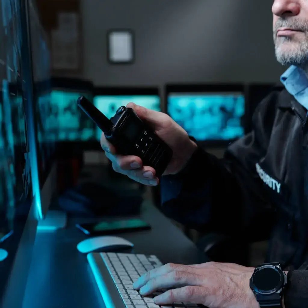 Security man watching at monitor
