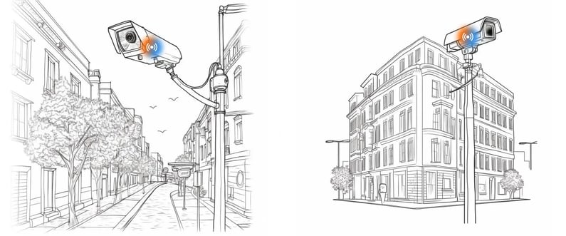 IoT-enabled security cameras monitoring streets and buildings