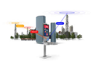 A payment terminal and three cell towers.