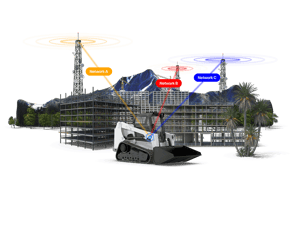 A bulldozer and 3 cell towers.