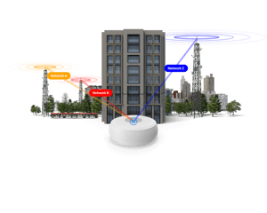 A smart smoke detector and three cell towers.