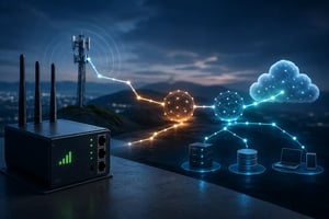 Cellular router connected through multiple network layers to cloud infrastructure
