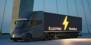 A futuristic electric semi-truck with illuminated 