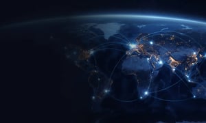 Global network connections across a world map