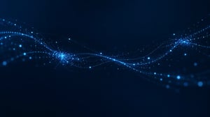 Abstract cellular data streams on a dark blue background