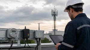 Technician checking IoT devices after a cellular outage