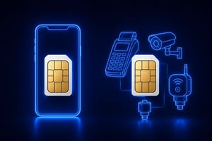 IoT SIM and regular SIM with smartphone and connected devices