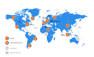 World map showing low and high latency connectivity across global GRX/IPX points, highlighting POND infrastructure and users