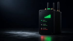 Industrial router showing strong cellular signal and carrier connection but no internet access