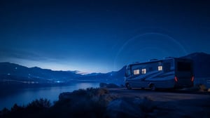 RV connected at a remote campsite with mobile internet access