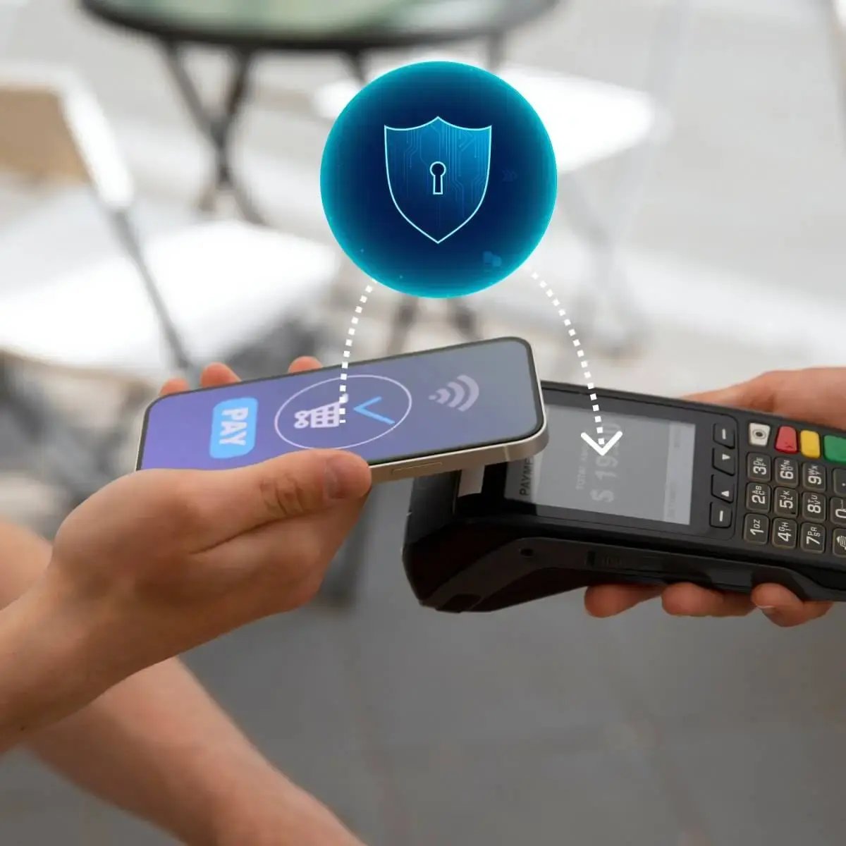 Contactless payment with secure data transmission on POS terminal.