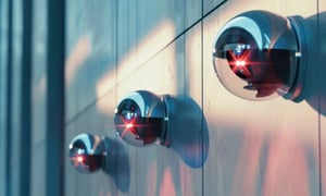 3 CCTV cameras on a building's wall