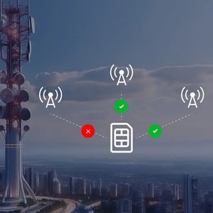 SIM card connecting to cell towers with one failed and two successful links