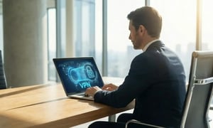 Business professional using a VPN to secure an internet connection on a laptop