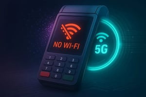 POS terminal switching from no Wi-Fi to 5G connection.